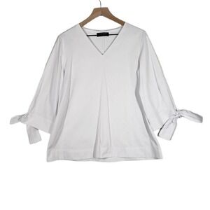 Few Moda V-Neck Blouse Tie‎ Sleeve M White A-Line Top